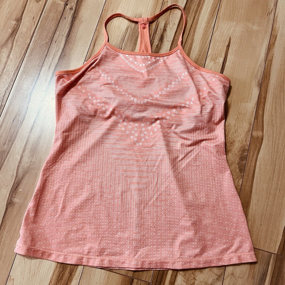Prana Women's Racerback Tank Miracle Cami Sz S Orange Geo Print Activewear Yoga